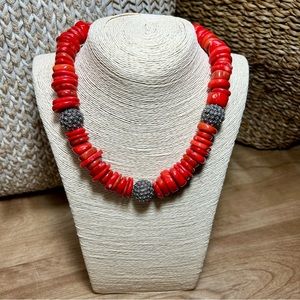 BEAUTIFUL CORAL AND STERLING STATEMENT NECKLACE